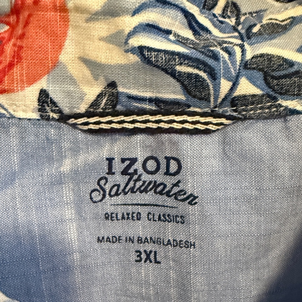 Izod Saltwaterof Blue and Coral Tropical Short-Sleeve Button-Down Shirt, size 3x - Picture 3 of 5